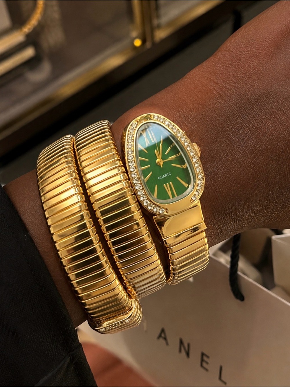 Serpenti Snake Gold-Tone Green Dial Wrap Watch Snake Watch